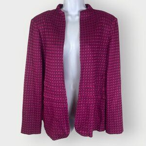 Ming Wang Ruffle Waist Open Blazer | L | Purplish Pink Block | Career Office